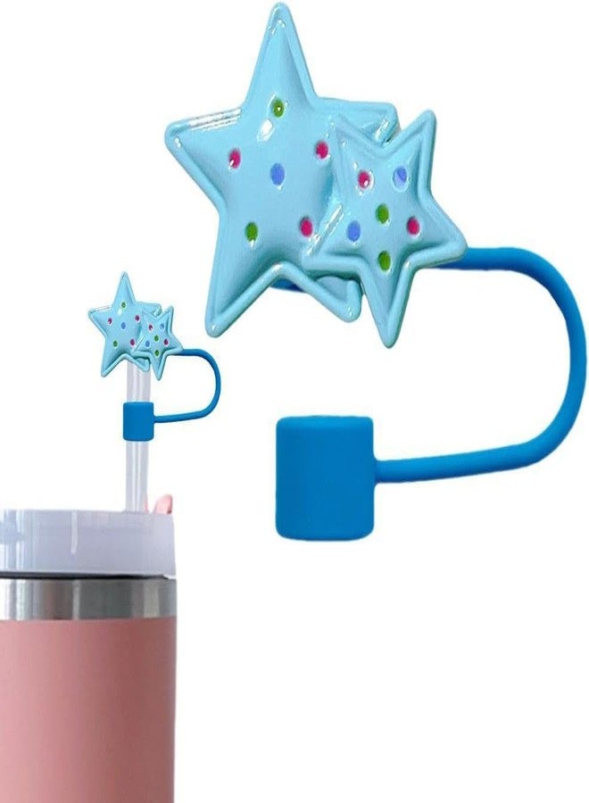 WLngtv Cute Star Reusable Straw Toppers Drinking Straw Covers,Silicone Glitter Straw Cover for Stanley Cup, Cute Glitter Star Straw Toppers for Tumblers Cup Accessories (Blue) - Image 1
